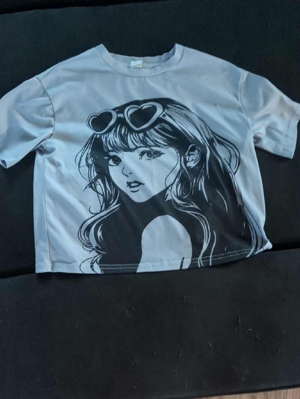 Kids Graphic Tee with Heart Sunglasses Girl — Light Blue And Pants Set